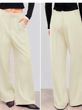 Cider Cream Wide-Leg Tailored Trousers